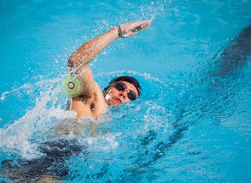 A swimmer wearing a sensor