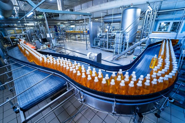 A bottling line in a manufacturing plant
