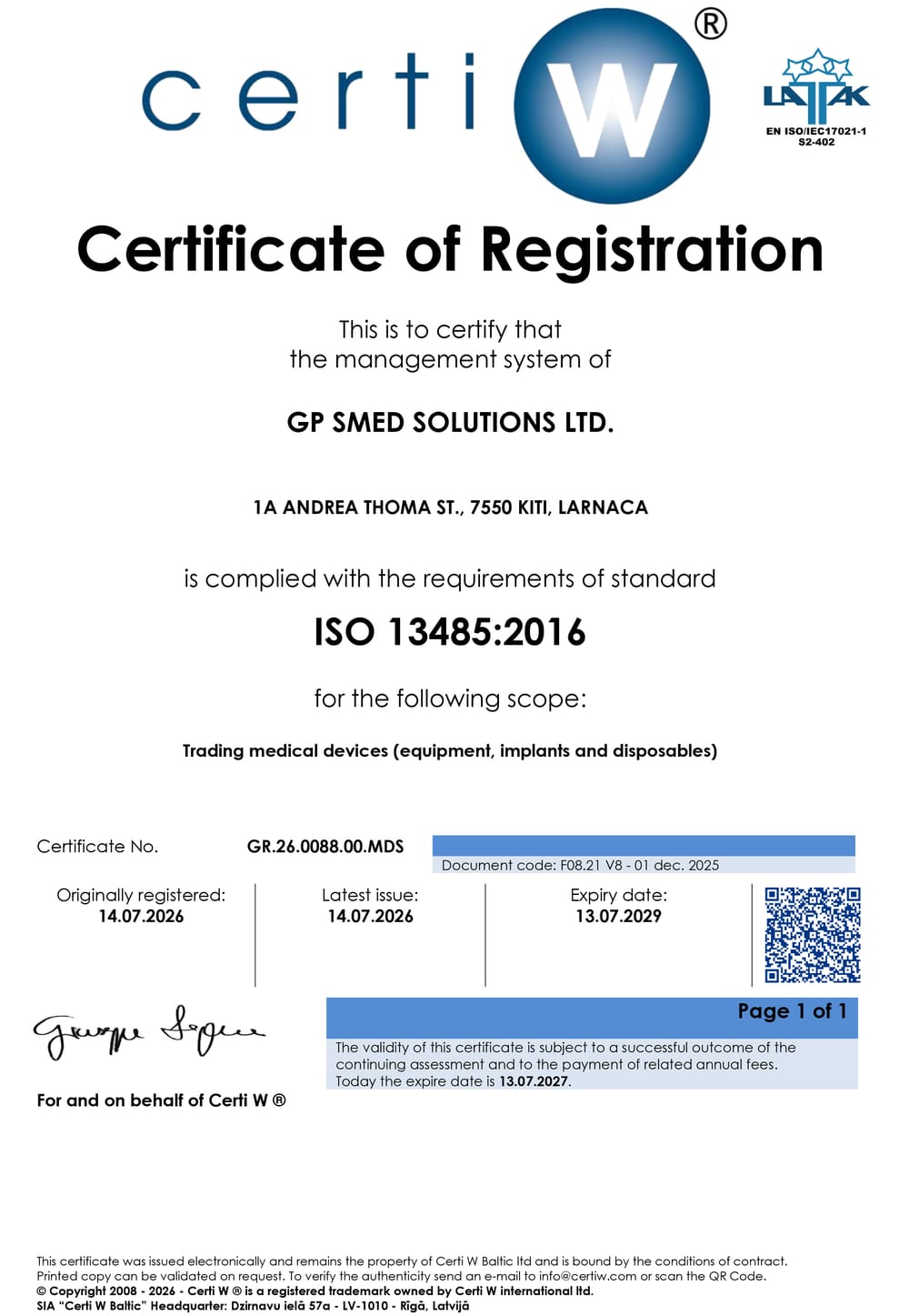 Certificate of registration
