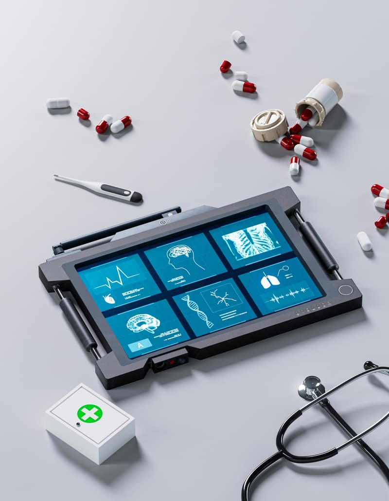 A tablet showing a digital health dashboard