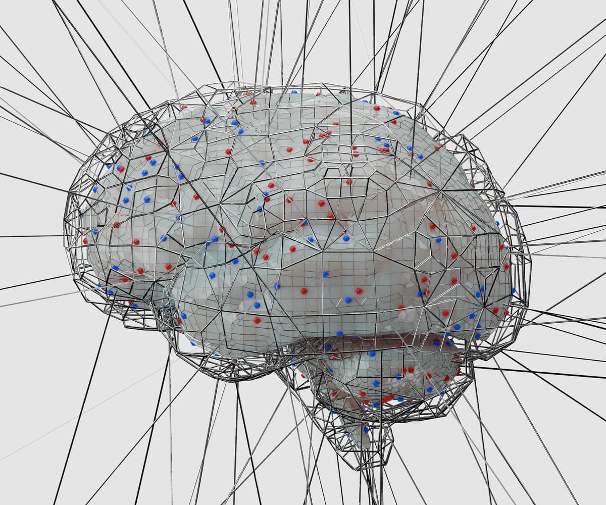 A neural network rendered as a glowing brain